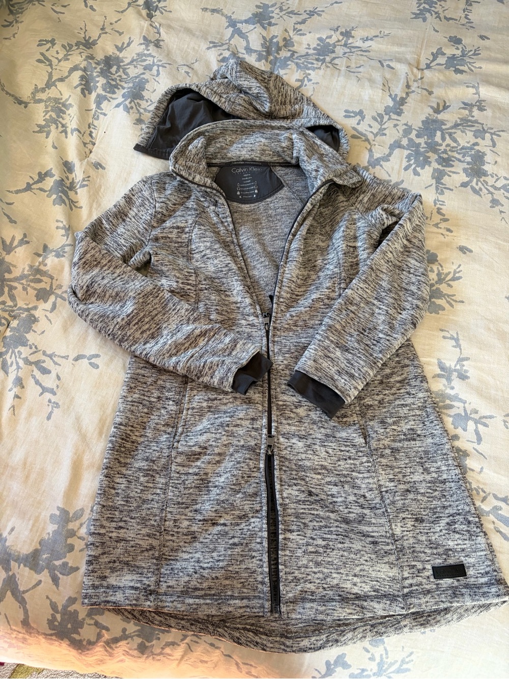 Calvin Klein Women’s Heather Gray Hooded Two Way Zip-Up Coat